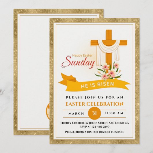 Hij is verrezen Paaskruis, bloemen, elegante Pasen Aankondiging (Voorkant / Achterkant)