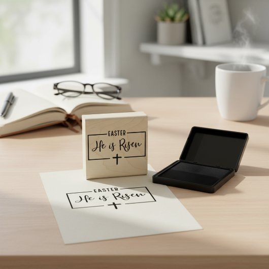 Hij is verrezen paasrubberen stempel