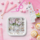 Hij is verrezen paastulpenkruis Christelijke Vinta Papieren Bordje (Feest)