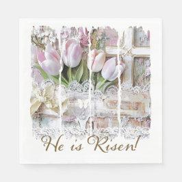 Hij is verrezen paastulpenkruis Christelijke Vinta Servet
