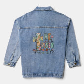Hij is verrezen Pasen Floral Jesus Cross Denim Jacket (Achterkant)