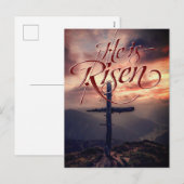 Hij is verrezen Pasen Script Cross Feestdagenkaart (Voorkant / Achterkant)