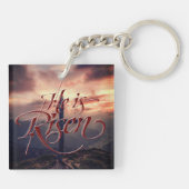 Hij is verrezen Pasen Script Cross Sleutelhanger (Achterkant)