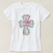 Hij is verrezen, Pastel kruis Pasen T-shirt (Design voorkant)