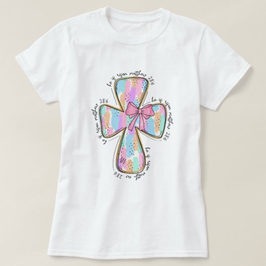 Hij is verrezen, Pastel kruis Pasen T-shirt (Design voorkant)