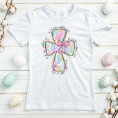 Hij is verrezen, Pastel kruis Pasen T-shirt