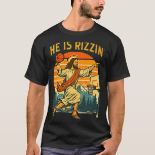 Hij is verrezen rizzin pasen christelijk geloof je t-shirt