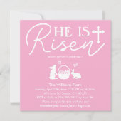 Hij is verrezen Roze Pasen Feest Uitnodiging (Voorkant)