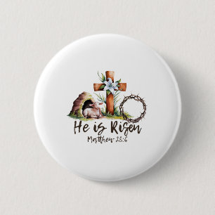 Hij is verrezen schaapslam en kruist Jezus Christe Ronde Button 5,7 Cm