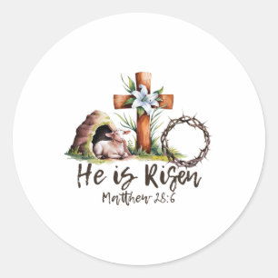Hij is verrezen schaapslam en kruist Jezus Christe Ronde Sticker