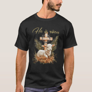 Hij is verrezen schaapslam en kruist Jezus Christe T-shirt