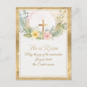 Hij is verrezen Waterverf paasbloemen, religieus Feestdagenkaart (Voorkant)