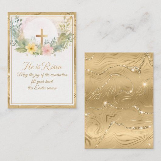 Hij is verrezen Waterverf paasbloemen, religieus Notitiekaartje (Voorkant / Achterkant)