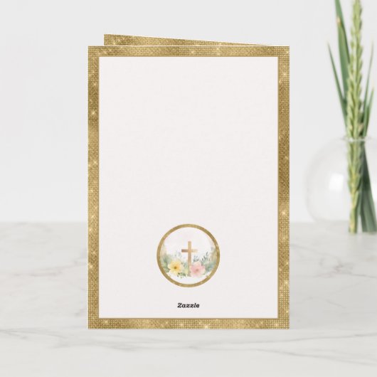 Hij is verrezen Waterverf paasbloemen, religieus Notitiekaartje (Achterkant)