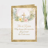 Hij is verrezen Waterverf paasbloemen, religieus Notitiekaartje (Voorkant)