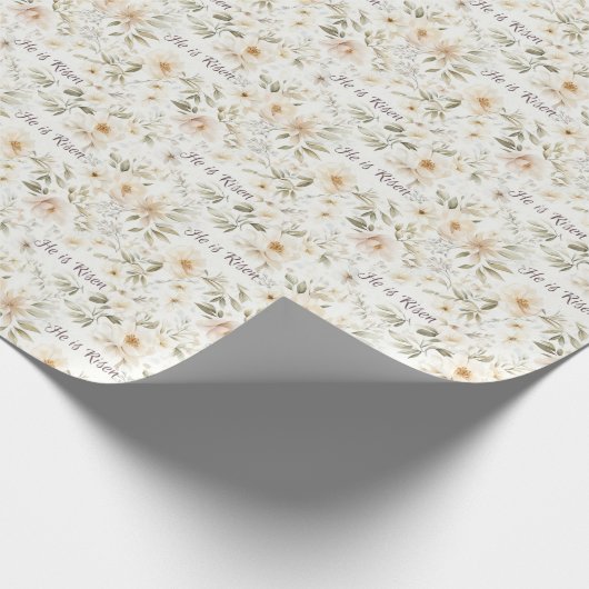 Hij is verrezen | Witte bloemen Cadeaupapier (Hoek)