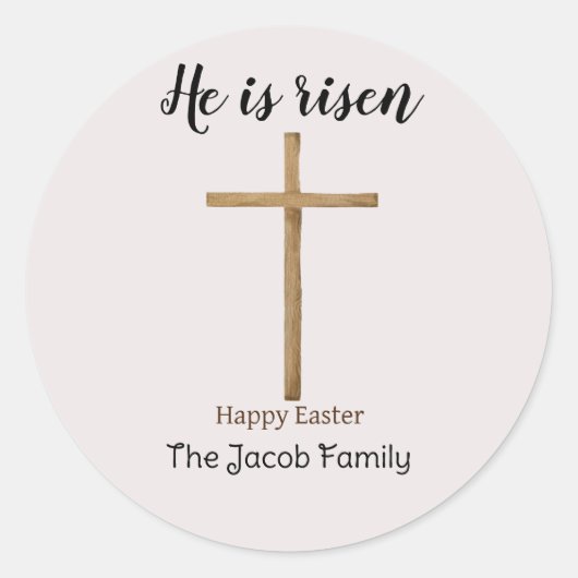 Hij is verstijfd, gelukkig Pasen voor familie, rel Ronde Sticker (Voorkant)