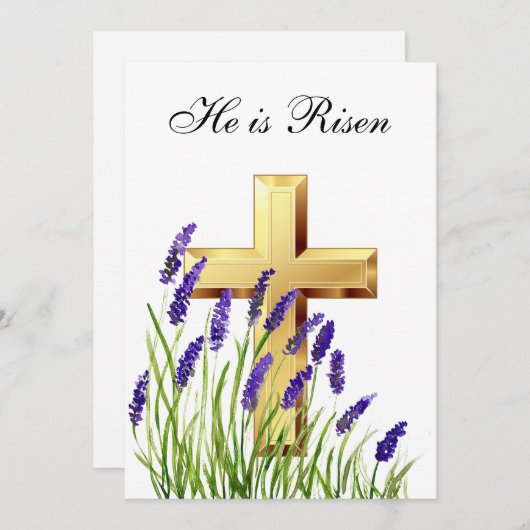 Hij is Waterverf Paaslavendelkruis Kaart (Voorkant / Achterkant)