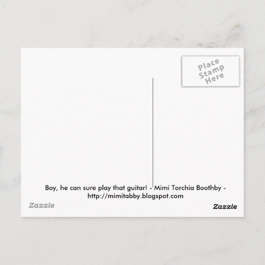 Hij kan die gitaar zeker spelen. briefkaart (Achterkant)