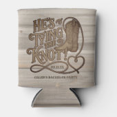 Hij Knoopt de Knoop Cowboy Houtsnede Bachelorfeest Blikjeskoeler (Voorkant)