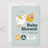 Hij komt eraan! uitnodiging tot baby shower (Voorkant)