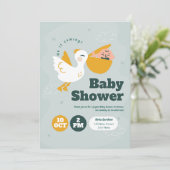 Hij komt eraan! uitnodiging tot baby shower (Staand voorkant)