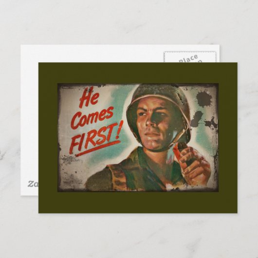 Hij komt het Eerste Rantsoeneren van het Voedsel Briefkaart (Voorkant / Achterkant)