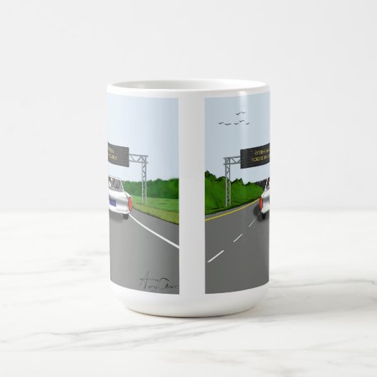 Hij komt New Jersey binnen. Verhoog Meds Funny Car Koffiemok (Center)