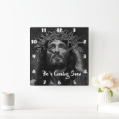 HIJ KOMT SOON Jezus die de hemel in kijkt Vierkante Klok (Huis)