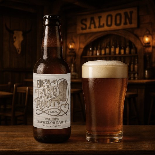 Hij Krijgt de Knoop Aangetrokken Rustieke Cowboy B Bier Etiket