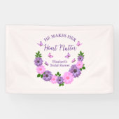 Hij laat haar hart fladderen Vlinder Bruiloft Fees Spandoek (Horizontaal)