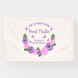 Hij laat haar hart fladderen Vlinderthema bruidsfe Spandoek