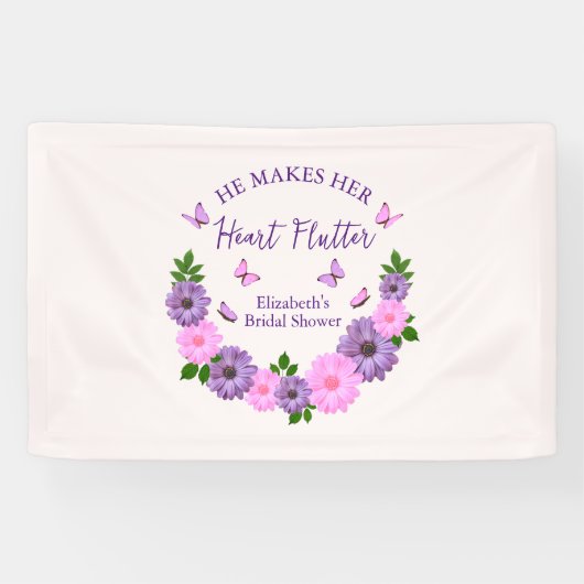 Hij laat haar hart fladderen Vlinderthema bruidsfe Spandoek (Horizontaal)