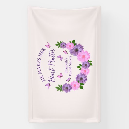 Hij laat haar hart fladderen Vlinderthema bruidsfe Spandoek (Verticaal)