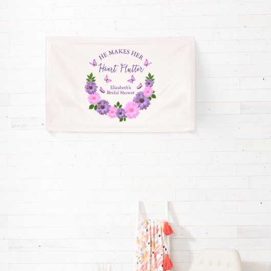 Hij laat haar hart fladderen Vlinderthema bruidsfe Spandoek (Insitu)