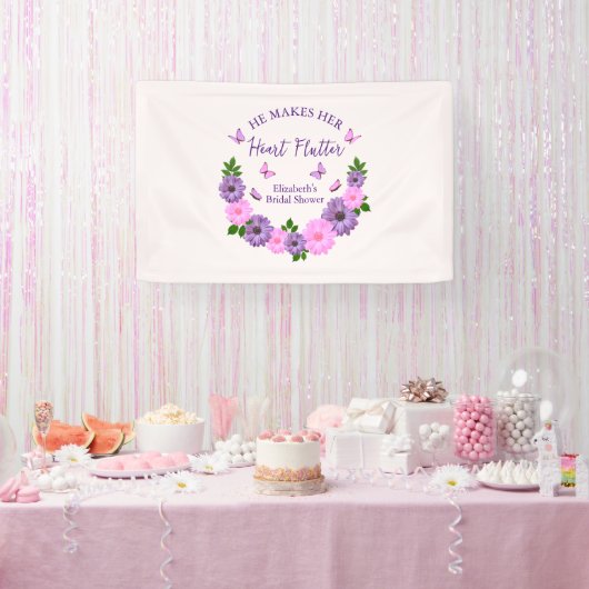 Hij laat haar hart fladderen Vlinderthema bruidsfe Spandoek (Feest)
