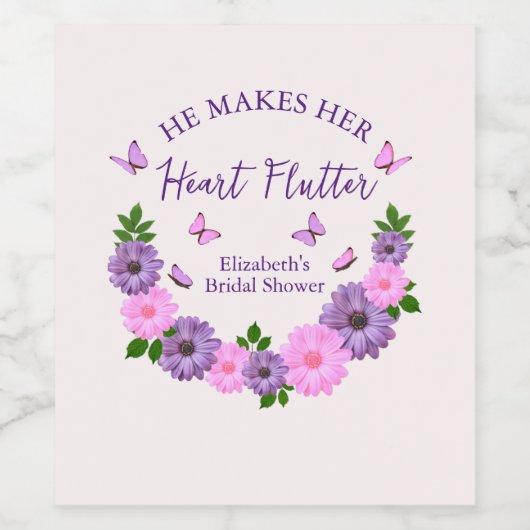 Hij laat haar hart fladderen Vlinderthema bruidsfe Wijn Etiket (Enkel label)