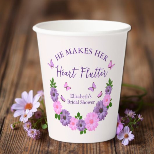 Hij laat haar hart fladderen Vlinderthema Bruidsme Papieren Bekers