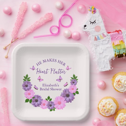 Hij laat haar hart fladderen Vlinderthema Bruidsme Papieren Bordje (Feest)