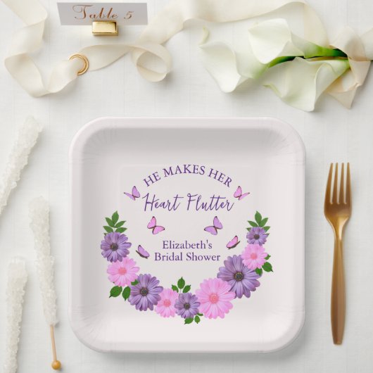 Hij laat haar hart fladderen Vlinderthema Bruidsme Papieren Bordje (Huwelijk)