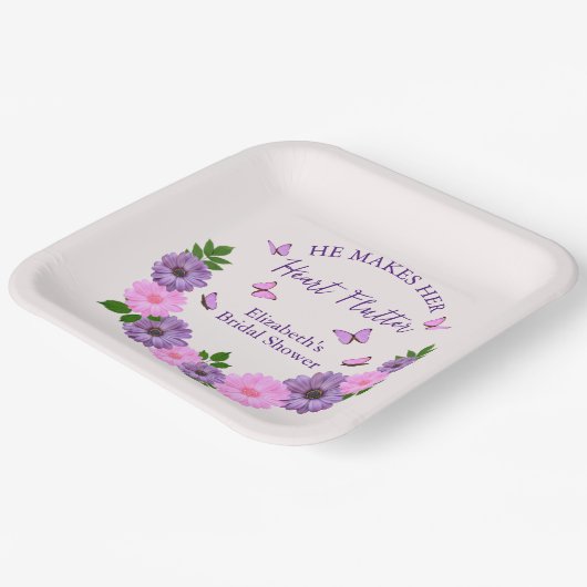 Hij laat haar hart fladderen Vlinderthema Bruidsme Papieren Bordje (Gebogen)