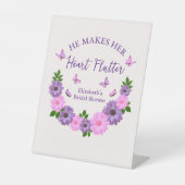 Hij laat haar hart fladderen Vlinderthema Bruidsme Reclamebord Met Voetstuk (Voorkant)