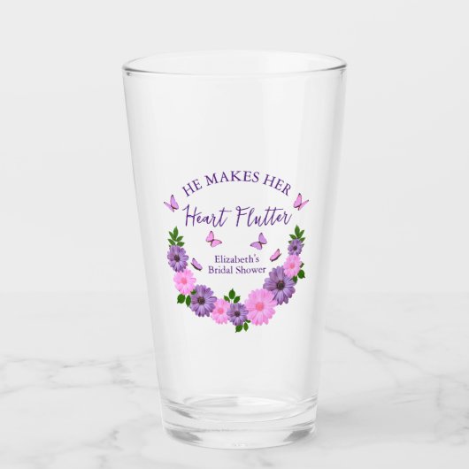 Hij laat haar hart vlinderslag Vrijgezellenfeest Glas (Voorkant)