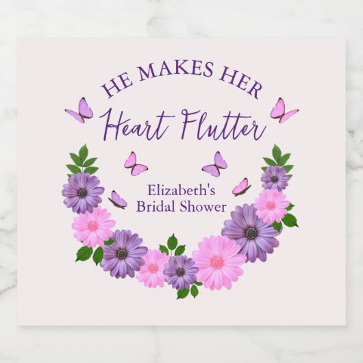 Hij laat haar hart vlinderslag Vrijgezellenfeest Sparkling Wijnetiket (Enkel label)