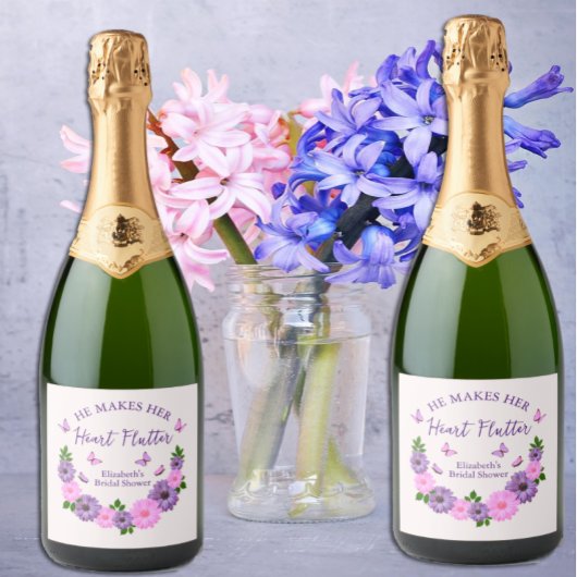 Hij laat haar hart vlinderslag Vrijgezellenfeest Sparkling Wijnetiket
