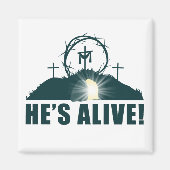 Hij leeft! Christelijk Pasen Pasen Jezus Leeg Magneet (Voorkant)