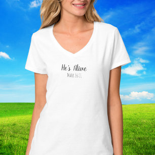 Hij Leeft/Mark 16 Typografie Christelijk T -Shirt T-shirt