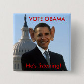 Hij luistert vierkante button 5,1 cm (Voorkant)