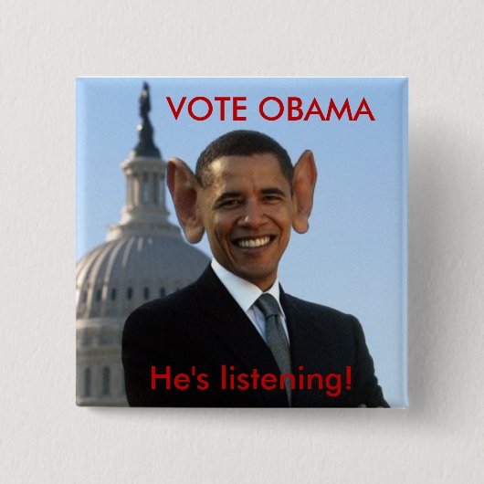 Hij luistert vierkante button 5,1 cm (Voorkant)