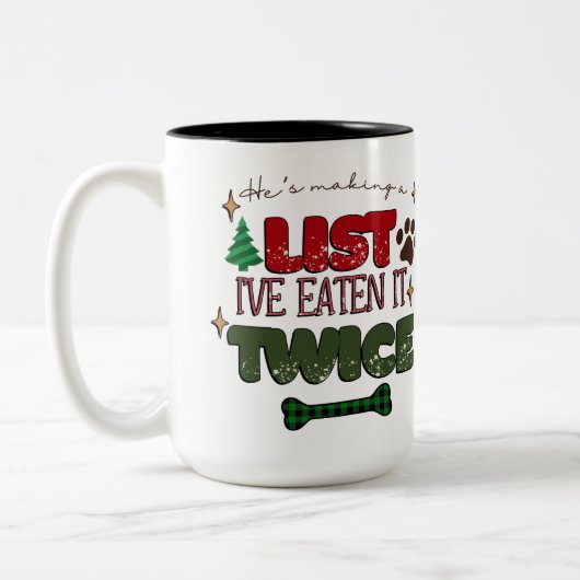 Hij maakt een lijst die ik twee keer heb opgegeten tweekleurige koffiemok (Links)